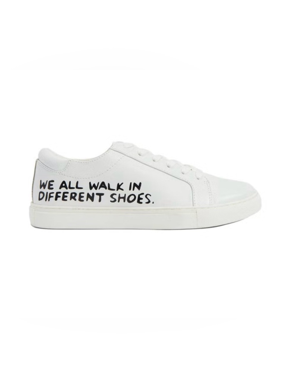 Kenneth Cole White Sneakers w Black Text Graphic-We All Wall In Different Shoes